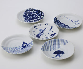Mino Ware Cat Small Plate Set with Wooden Gift Box
