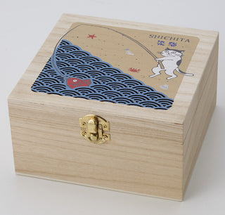 Mino Ware Cat Small Plate Set with Wooden Gift Box