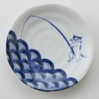 Mino Ware Cat Small Plate Set with Wooden Gift Box