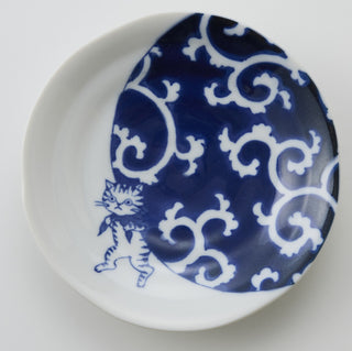 Mino Ware Cat Small Plate Set with Wooden Gift Box