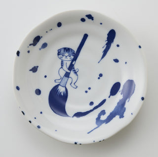 Mino Ware Cat Small Plate Set with Wooden Gift Box