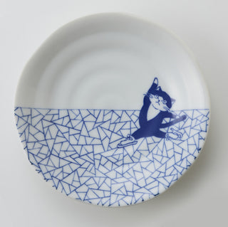 Mino Ware Cat Small Plate Set with Wooden Gift Box
