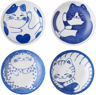 Mino Ware Sleeping Cat Small Plate Set