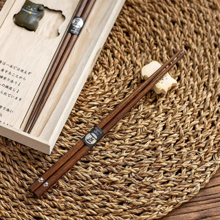 Japanese Wooden Chopsticks Set Maneki Neko