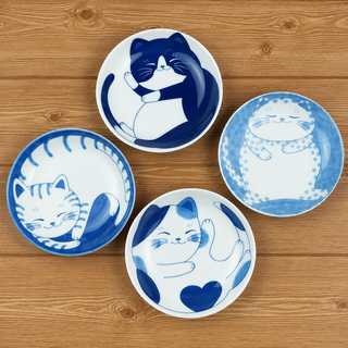 Mino Ware Sleeping Cat Small Plate Set
