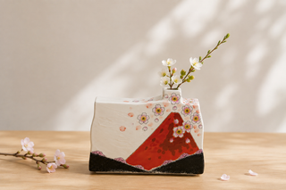 Kutani Ware Red Fuji Small Flower Vase