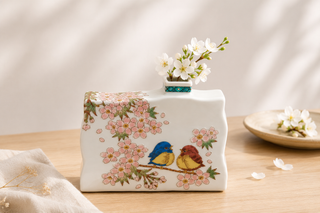 Kutani Ware Cherry Blossom & Birds Flower Vase