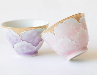 Arita Ware Peony Teacup Set with Wooden Gift Box (Set of 5)