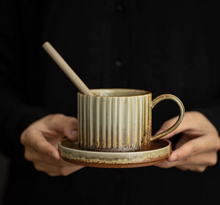 Gohobi Japanese Ceramic Coffee Mug & Saucer Set