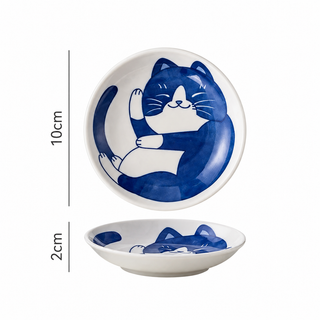 Mino Ware Sleeping Cat Small Plate Set