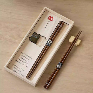 Japanese Wooden Chopsticks Set Maneki Neko